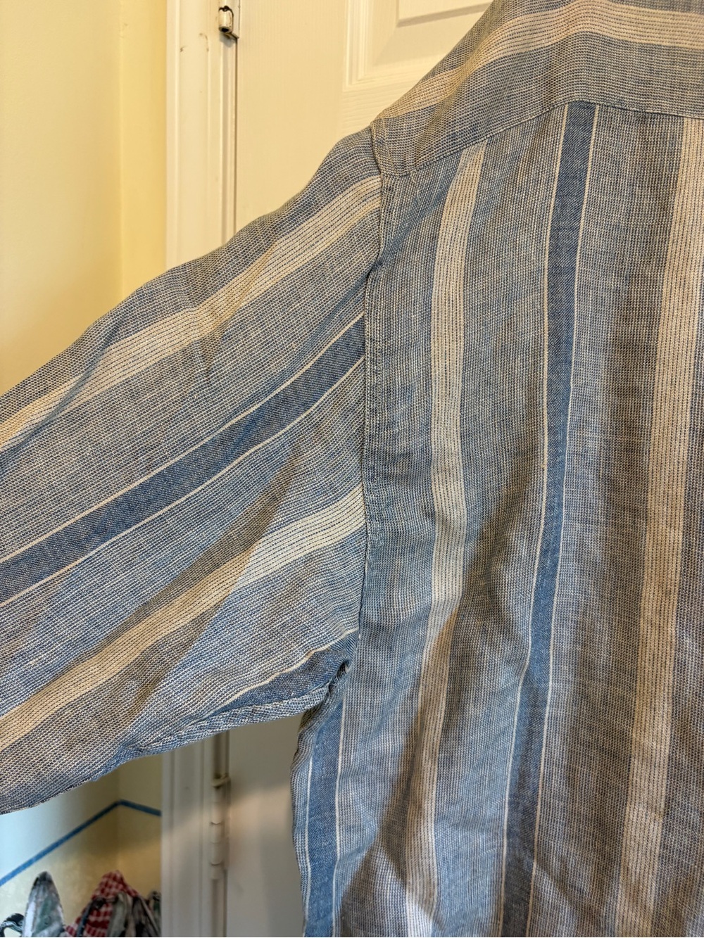 46 West- Light Blue & Gray Striped Men's Breathable Lightweight Linen Jacket - Picture 15 of 16